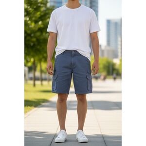 Iron Co. Mens 32 Stretch‎ Cargo Shorts Blue Inseam 10" New